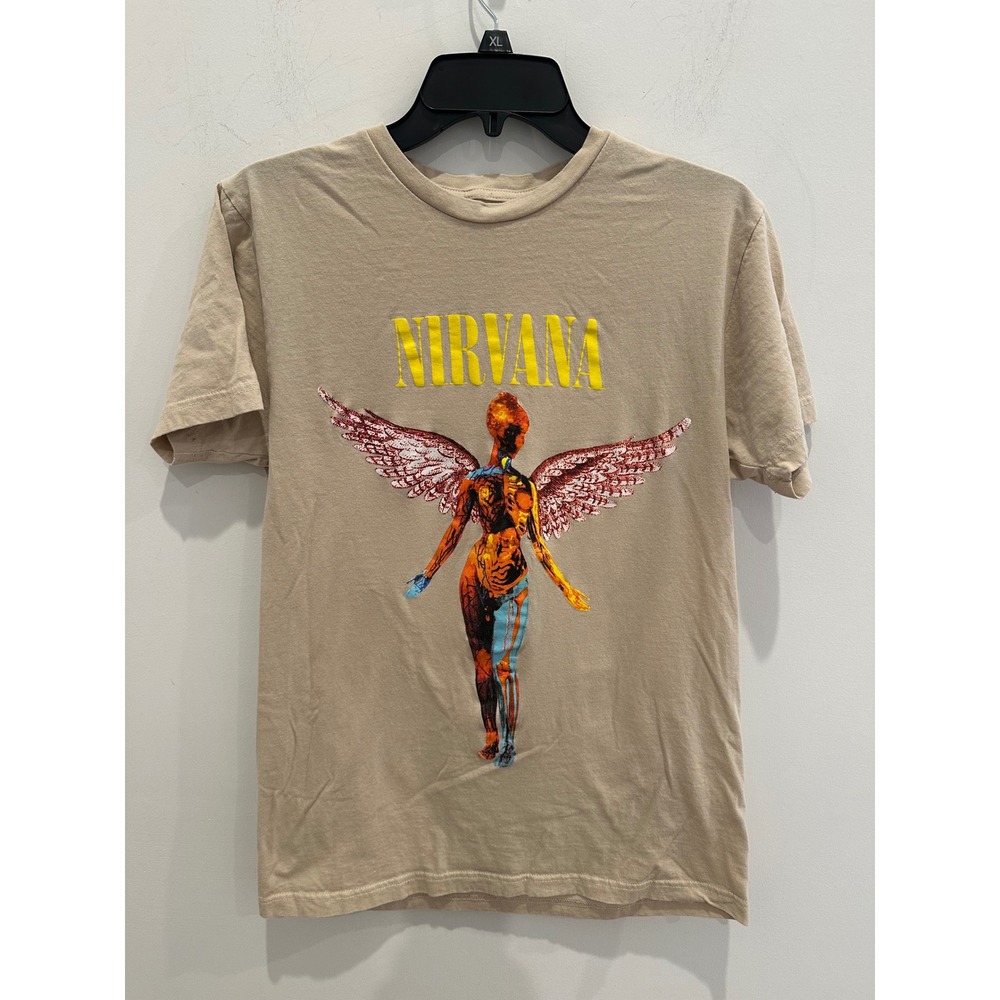 Nirvana In Utero Angel Graphic T-Shirt Tan Beige Mens Size Medium Band Tee